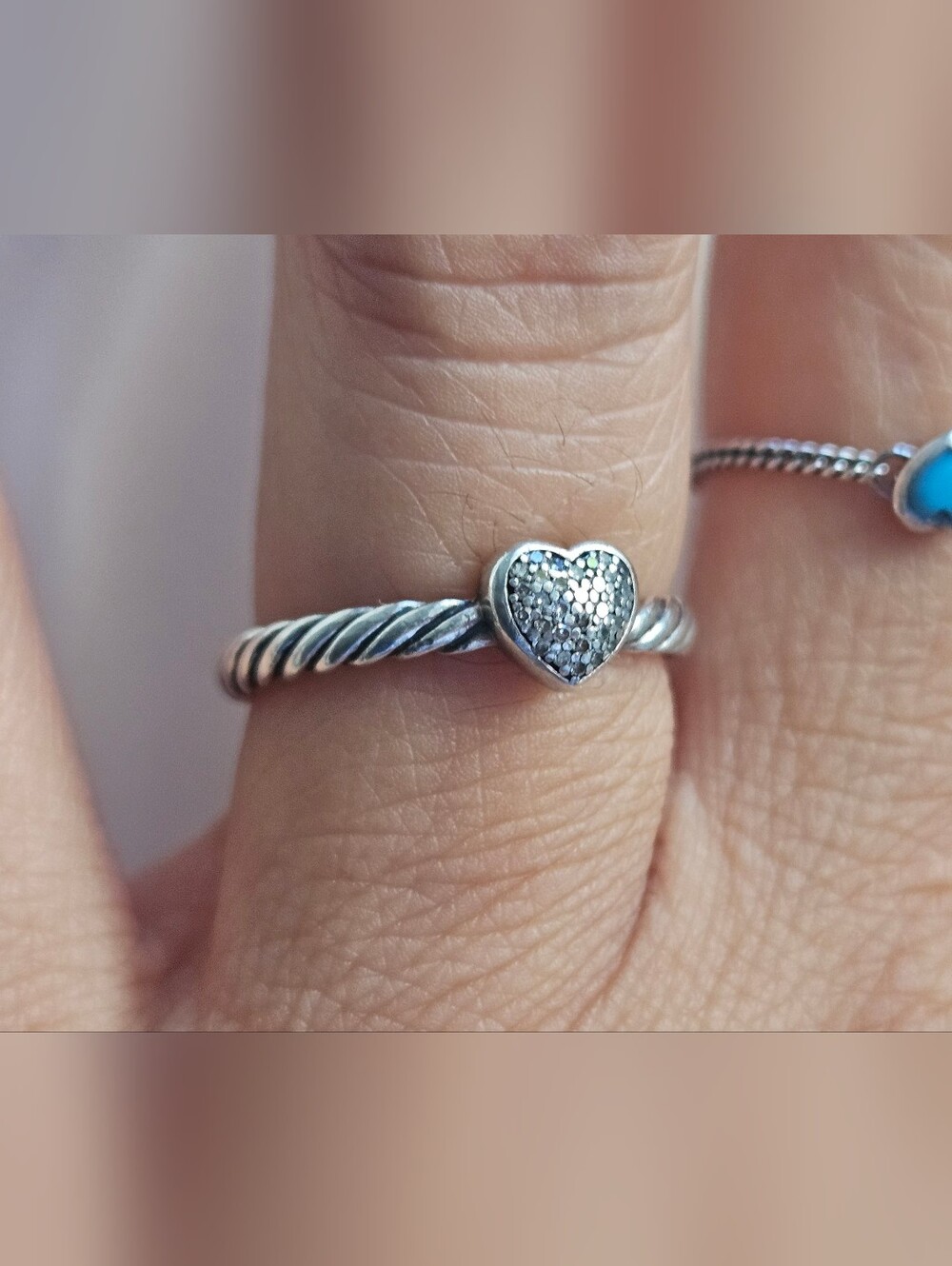 David Yurman Cable Collectibles Diamond Heart Pavé Sterling Silver Ring Size 6✨️ - Picture 8 of 15